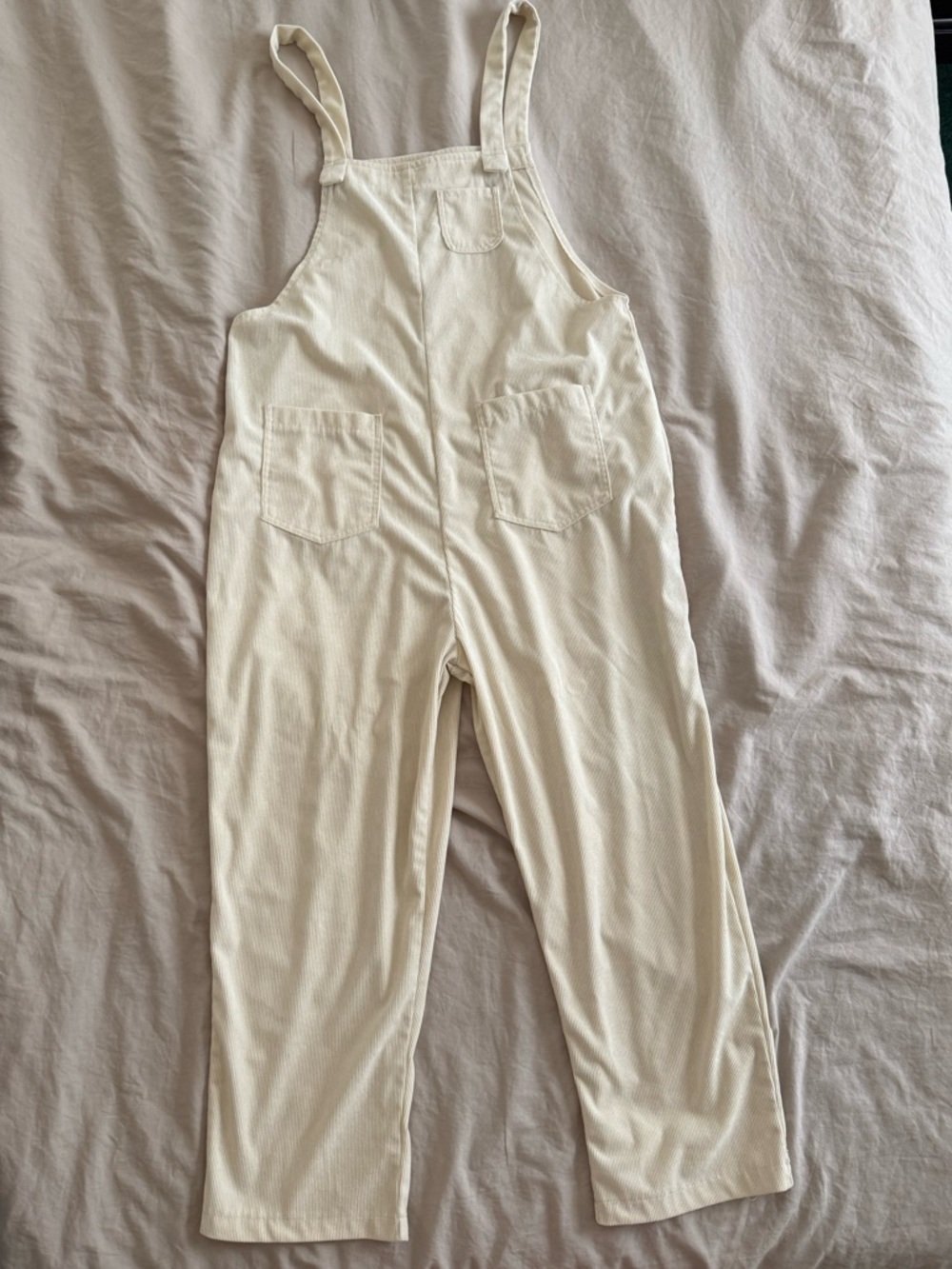 Cream Ribbed Overalls Jumpsuit